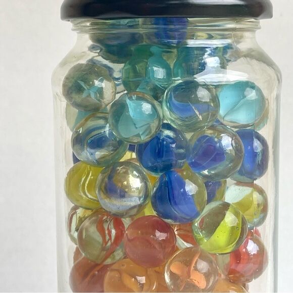 Vintage Multi Color Cat’s Eye Banana Glass Toy Marble  Jar - Picture 7 of 14